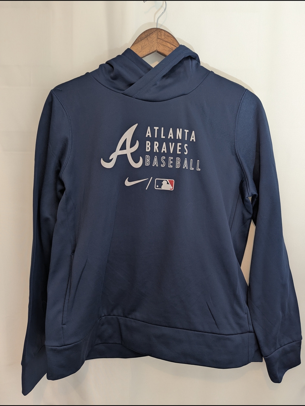 Nike Atlanta Braves Baseball Hoodie Mens Large Navy Blue Performance Sweatshirt